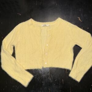 Nectar Clothing Fuzzy Cropped Cardigan Sweater Women Yellow L spring